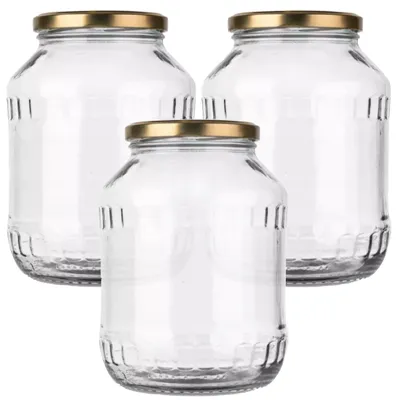 Produktbild von MIKONI Gurkenglas 2,5 L | 3 STÜCK | Gold Deckel | Einweckgläser, Einmachgläser, Vorratsgläser, 2500ml, Einmachglas, Sturzgläser, Gurkengläser