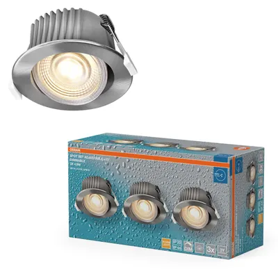 Image de 3 x Osram LED Einbaustrahler Spot Recess Satin Nickel Ø8,8cm 4,9W IP44 420lm Warmweiß 2700K Dimmbar