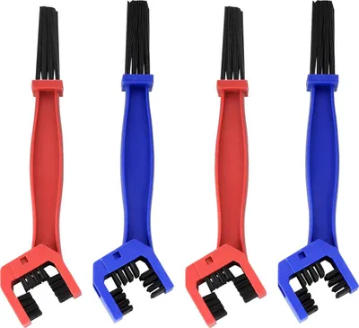 Produktbild von 4-teilige Motorradketten-Reinigungsbürste, Fahrradreinigungsbürste, Mountainbike- und Rollerketten-Reinigungsbürste für Fahrräder, Motorradkettenfett (Rot, Blau)