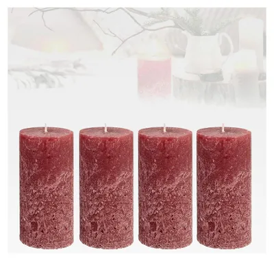 Produktbild von 4er Set Rustik Stumpenkerzen - Bordeaux - große Kerze 12cm - lange Brenndauer ca. 54 Std Weihnachtskerzen Adventskranz
