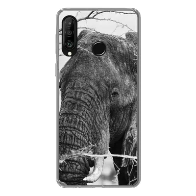 Produktbild von MuchoWow® Handyhülle Schutzhülle Hülle für Huawei P30 Lite Elefant - Tiere - Äste - Natur - Schwarz und weiß Silikon Softcase Handy Hülle - Handyhülle