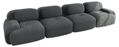 Image de Canapé modulable 4 places en velours côtelé gris et accoudoirs