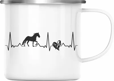 Produktbild von Trendation - Lustige Reiter Sprüche Geschenk Emaille Tasse Reiterin Pferde Mädchen Geschenkidee Pferde Herzschlag Herz (Silber)