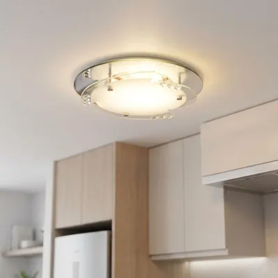 Produktbild von 2er Set LED Deckenleuchte, Glas weiß, Kristalle, D 25 cm
