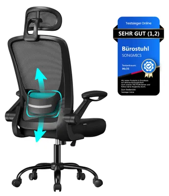 Zdjęcie produktu dla Ergonomiczne Krzesło Biurowe Krzesło Obrotowe Z Siateczkowym Podparciem Lędźwiowym Funkcja Bujania 53 Cm Siedzisko Składane Podł