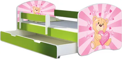 Produktbild von ACMA Jugendbett Kinderbett Junior-Bett Komplett-Set mit Matratze Lattenrost und Rausfallschutz Grün 10 Teddybär 160x80 + Bettkasten
