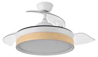 Deckenventilator mit LED, 3 Flügel, weiß/buche, 72 W, Fernbedienung