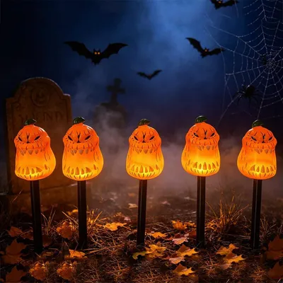 5er-Pack Solar-Kürbis-Erdlicht, LED Halloween Deko, 40x11x9cm