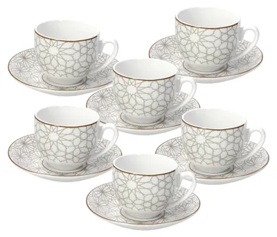 Espressotassen mit Untertasse, Porzellan, beige, 6 St.