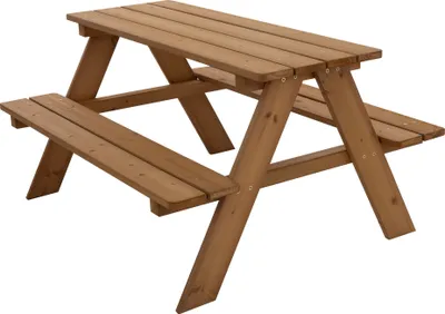Produktbild von ML-Design Kindersitzgarnitur für Draußen, Braun, Sitzgruppe Outdoor 2 Bänke mit Tisch