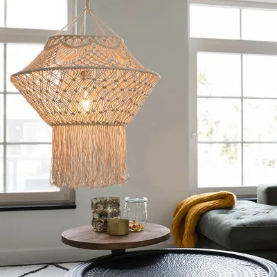 Produktbild von QAZQA - Landhaus I Vintage Land Hängelampe I Pendellampe I Pendelleuchte Makramee 90 cm - Schnur I Wohnzimmer I Schlafzimmer - Seil Rund - LED geeignet E27