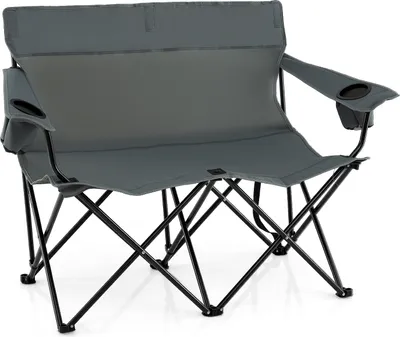 Produktbild von COSTWAY Campingstuhl für 2 Personen, Klappstuhl mit Getränkehaltern, Armlehnen & Tragetasche, klappbarer Campingsofa bis 300kg Grau