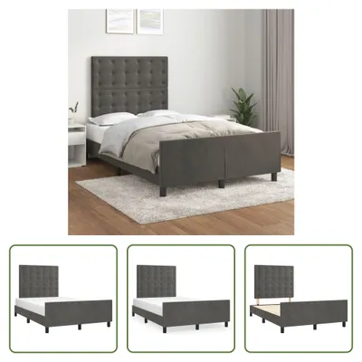 Produktbild von The Living Store Bettgestell mit Kopfteil Dunkelgrau 120x200 cm Samt