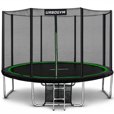Produktbild von URBOGYM Trampolin CLASSIC 12FT Gartentrampolin für Kinder Komplett-Set mit Sicherheitsnetz, Leiter, Randabdeckung, Outdoor, Grün, robust, Ø 374 cm