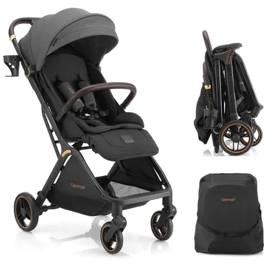 Image de Poussette pliable pour enfants, buggy de voyage avec dossier réglable et pare-soleil, légère, protection UV, pliable d'une seule main, couleur gris foncé