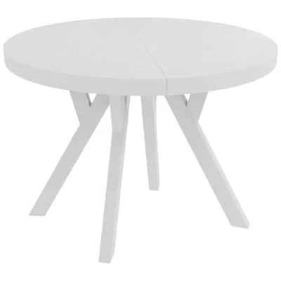 Productafbeelding van Eettafel CONVIVIO ADIDARMEBLE, diameter 90 cm, uitschuifbaar tot 130/170 cm, wit decor, witte poten, 2 inlegplanken van elk 40 cm
