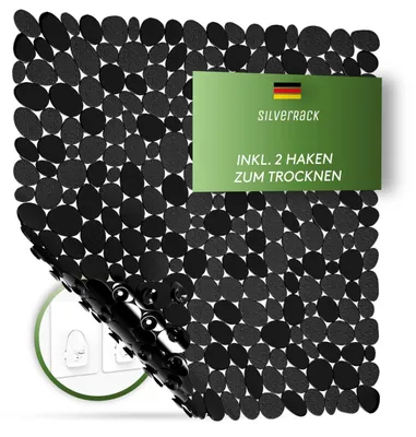 Produktbild von SilverRack DermaSensitivo Duschmatte rutschfest 100% BPA frei (Schwarz Kieselstein) 53x53cm für Kinder und Babys - Duschmatte rutschfest für sicheren Halt in der Dusche