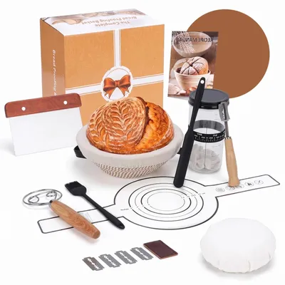 Sauerteig Starter Set, 700 ml Glas, runder Gärkorb aus Baumwolle