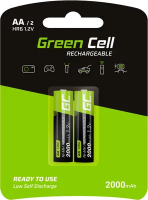 Image de Piles AA rechargeables Green Cell, 2 000 mAh, 1,2 V, paquet de 2