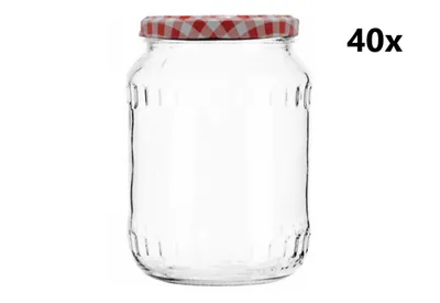 Produktbild von Gläser 720 ml FACETTE klar 40 Stück INKLUSIVE KAROTEN ROTEN DECKELN, Stückzahl in der Packung: 40