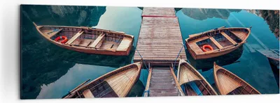 Produktbild von Bild auf Leinwand - Leinwandbild - Berge Boot Wasser - 160x50cm - Wand Bild - Wanddeko - Wandbilder - Leinwanddruck - Bilder - Kunstdruck - Wanddekoration - Leinwand bilder - Wandkunst - AB160x50-3971