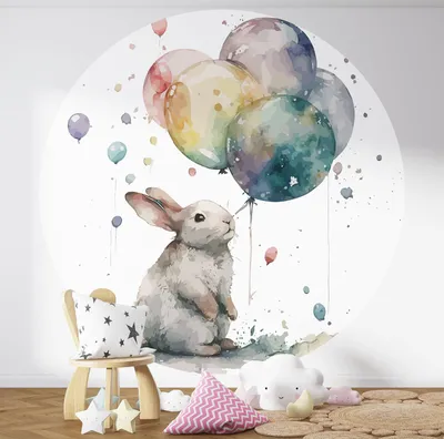 Produktbild von Runde Tapete / Kreis für Kinder – Lumaléa – Kaninchen – Standardpapier 170 g, abwaschbar – Durchmesser 130 cm