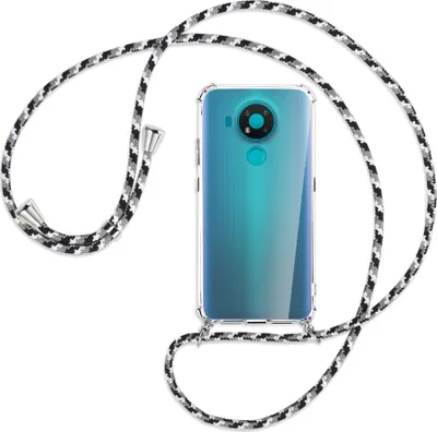Produktbild von Handykette Backcover-Schutzhülle mit Band (Metall silberfarben) für Nokia 3.4 - schwarz/grau/weiß