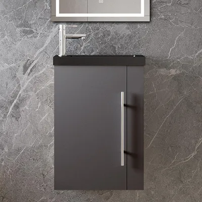 Produktbild von 45 cm Badmöbel Set Gäste WC Schwarz Waschbecken mit Unterschrank Kleines Badezimmerschrank mit Soft Close Anthrazit Matt