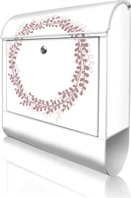 Produktbild von banjado Design Briefkasten Stahl weiß mit Zeitungsfach pulverbeschichtet "Blätterkranz" 38x46x12,5cm & 2 Schlüssel - Postkasten A4 Einwurf inkl. Montagematerial [BKW 10380]
