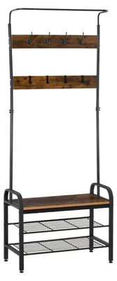 Immagine prodotto di Appendiabiti con scarpiera, appendiabiti, 8 ganci, 2 ripiani, MDF, nero, 72 x 34 x 185 cm