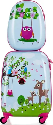 Image de Set de valises pour enfants - Valise à roulettes + sac à dos - 2 pièces - Coque rigide en ABS - Légère - Bagage à main - Bleu ciel
