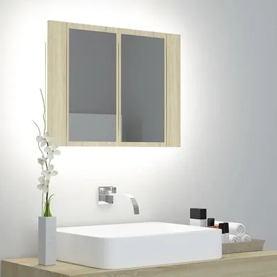 Produktbild von Bad Spiegelschrank Badezimmerschrank Badspiegel Hängeschrank Badschrank Badezimmerspiegel Sonoma-Eiche 60x12x45 cm