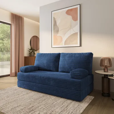 Produktbild von Masseno Schaumstoffsofa SILAR mit Schlaffunktion, Schlafsofa, Wohnzimmersofa, Couch, Sofa, Bettsofa, Kordstoff – Blau TILIA 77