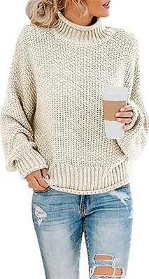 Produktbild von ASKSA Damen Strickpullover Einfarbig Rollkragenpullover Pullover Pulli Knit Sweatshirt, Beige, L