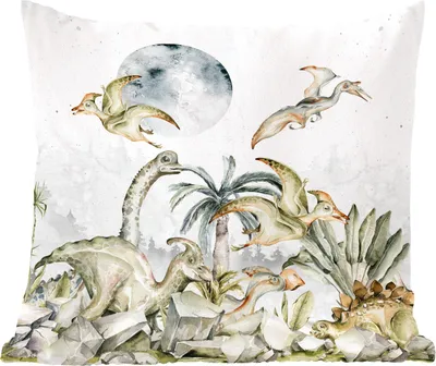 Produktbild von MuchoWow® Zierkissen Sofakissen Wohnzimmer Dekokissen 45x45 cm Dinosaurier - Kinder - Dschungel - Grün - Tiere - Natur - Schlafpolster - Polster für das Sofa