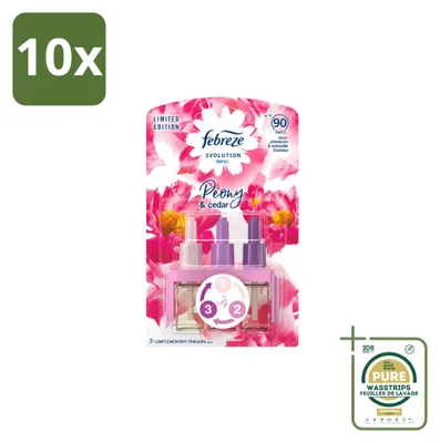 Imagen del producto de 10 unidades de recambio Febreze 3Volution – Peonías y cedro – Paquete de suministro