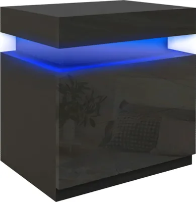 Image de Table de nuit - éclairage LED - 2 tiroirs - télécommande - 45x35x52 cm - style marocain moderne - noir