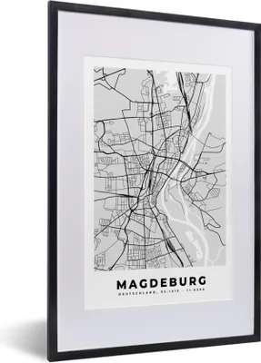 Produktbild von MuchoWow® Gerahmtes Poster Karte - Stadtplan - Deutschland - Magdeburg - Karte 40x60 cm - Poster mit Schwarzem Bilderrahmen Wandposter Rahmen Foto Bilder - Poster in Rahmen