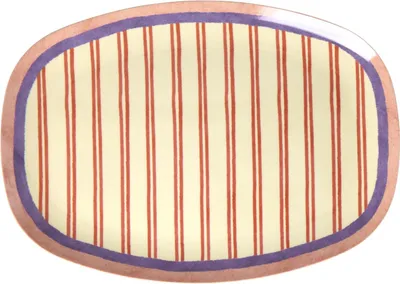 Produktbild von Rice Melamin Teller Rechteckig - Rote Streifen Motiv Creme 30 x 22 cm
