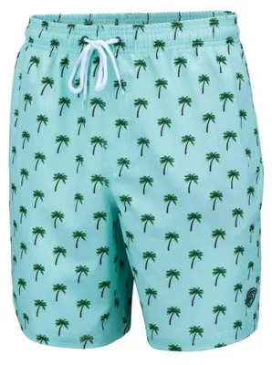 Produktbild von Herren Badeshorts Modell Dray aus Stretchmaterial in Green Palms mit Kordelzug