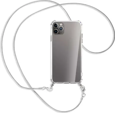 Produktbild von Handykette Backcover-Schutzhülle mit Band (Metall silberfarben) für Apple iPhone 11 Pro Max - silberfarbene Kette Snake