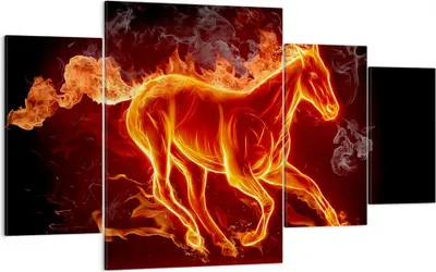 Produktbild von Bild auf Leinwand - Leinwandbild - Pferd Illustration Flammen - 160x90cm - Wand Bild - Wanddeko - Leinwanddruck - Bilder - Kunstdruck - Wanddekoration - Leinwand bilder - Wandkunst - DL160x90-0203