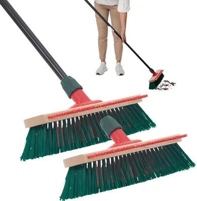 Produktbild von Novaliv 2x Gartenbesen 40 cm mit Stiel und Kratzleiste Elaston Borsten Besen draußen Straßenbesen mit Stiel harte borsten Terassenbesen Hofbesen Stallbesen Kehrbesen Industriebesen Outdoor broom