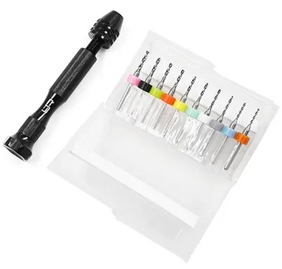 Immagine prodotto di Set di punte da trapano da 1,1 a 2,0 mm con gambo da 3,17 mm + Trapano manuale in alluminio