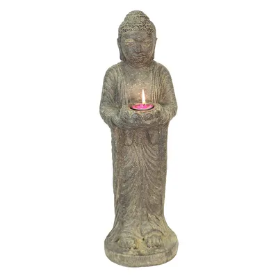 Produktbild von Buddha Figur stehend Kerzen Skulptur Stein Lavasand Bali Buddha Gott Garten Deko Teelichthalter 50 cm