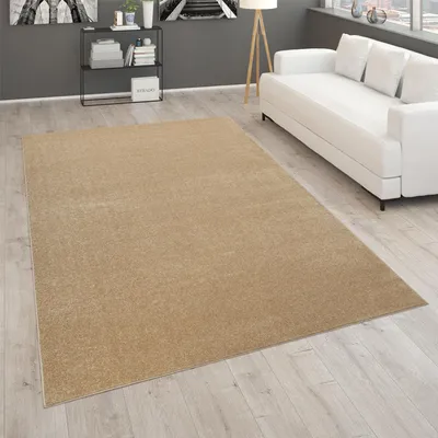 Produktbild von Teppich Für Wohnzimmer Einfarbig Kurzflor Schlicht Und Modern Gold Beige Grösse 80x150 cm