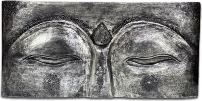 Produktbild von Buddha Augen - Wandbild Gemälde - Geschlitzt Relief Holz - Albasia Holz Grau