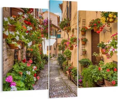 Produktbild von Bild auf Leinwand - Leinwandbild - Path Blumen Haus Hof - 95x80cm - Wand Bild - Wanddeko - Leinwanddruck - Bilder - Kunstdruck - Wanddekoration - Leinwand bilder - Wandkunst - CB95x80-3183