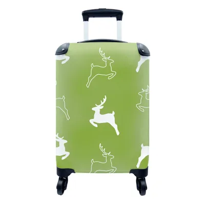 Produktbild von MuchoWow® Koffer Handgepäck Trolley Rollkoffer Kleine Reisekoffer mit 4 Rollen - Hirsche - Grün - Muster - Cabin Size < 55x40x23 cm & 55x40x20 cm - Fotokoffer - Kabinenkoffer - Boardgepäck - Reise-Box - Reisekoffer - Reisegepäck - Koffer mit Bild - Trolley für Kinder