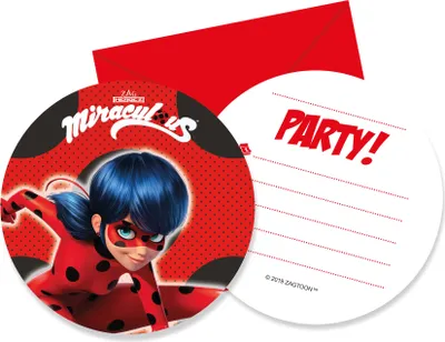 Produktbild von Miraculous Ladybug 6 Gestanzte Einladungskarten mit Umschlag